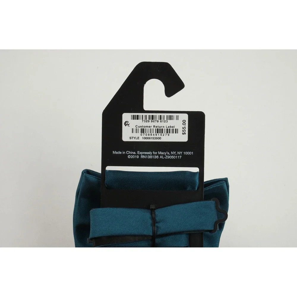 New 55$ Alfani Bow Tie‎ & Pocket Square Set Mens Blue Woven Sharkskin One Size